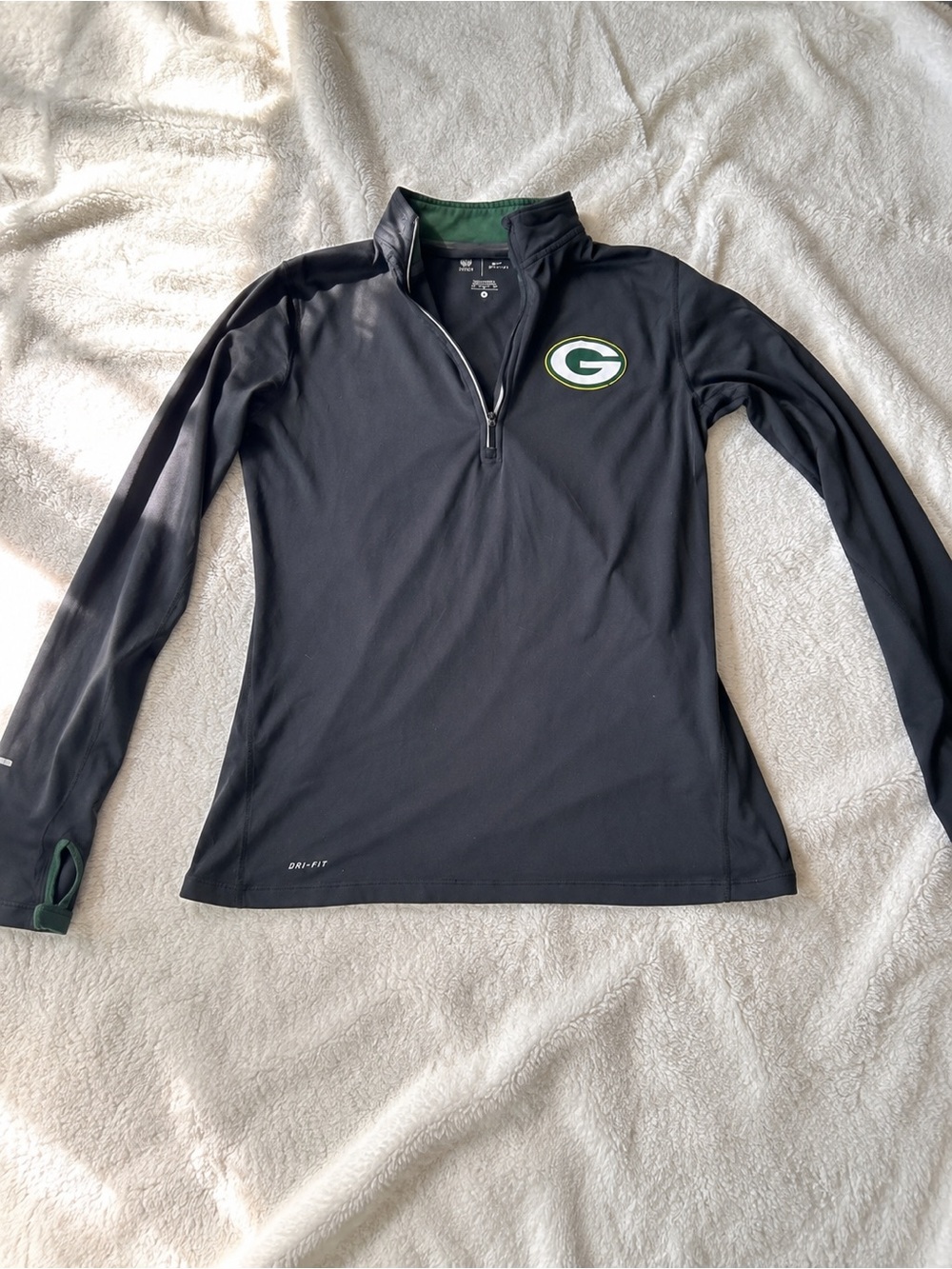 Green Bay Packers Nike Dri-Fit Quarter Zip Pullover Women’s Large NFL Thumbholes